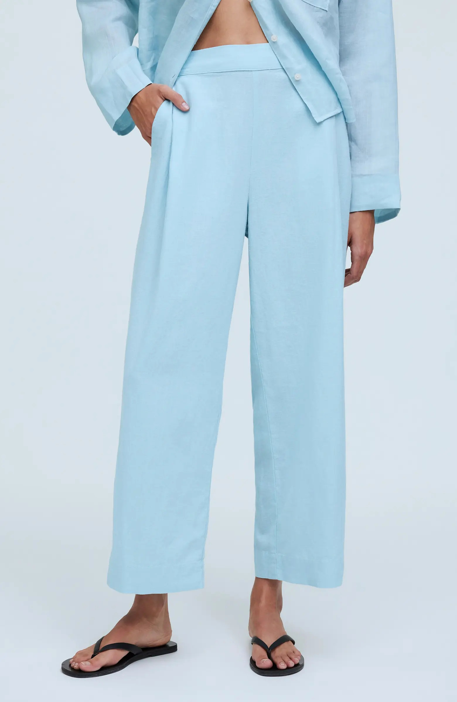 Pull-On Crop Straight Leg Linen Pants | Nordstrom