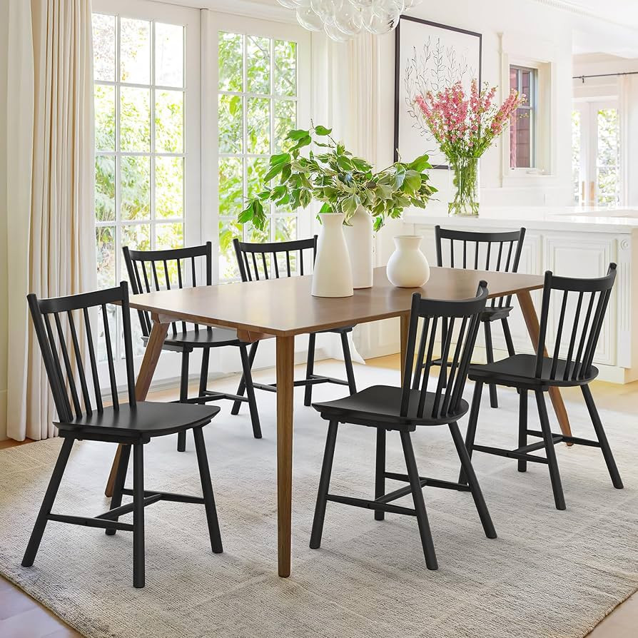 LUE BONA Upgraded Dining Chairs Set of 6, Farmhouse Wooden Spindle Back Kitchen Chairs, Windsor D... | Amazon (US)