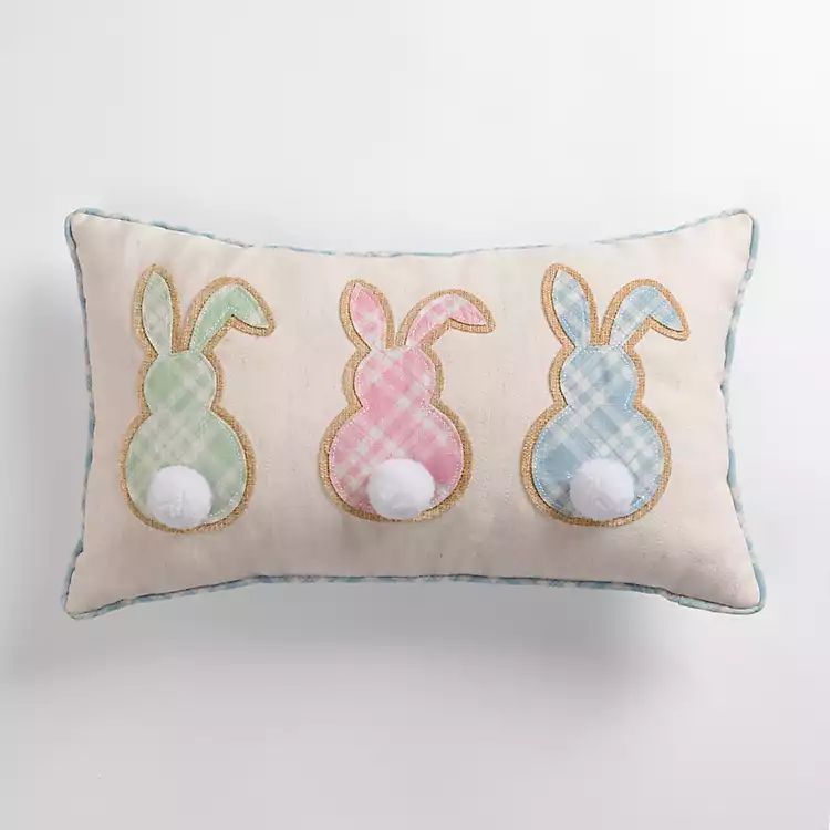 New! Triple Plaid Bunny Lumbar Pillow | Kirkland's Home