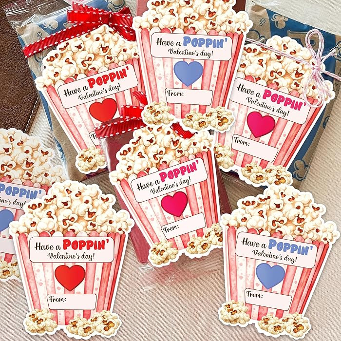 Have a Poppin Valentines Day Sticker, Valentines Day Cards for Kids, Popcorn Valentine Stickers, ... | Amazon (US)