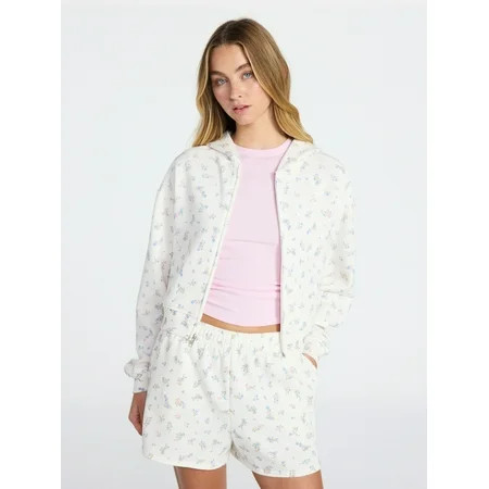 No Boundaries Boxy Zip-Up Hoodie, Women's XXS-XXL | Walmart (US)