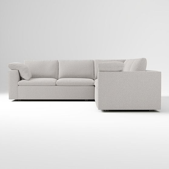 Harmony Modular 118" Multi Seat 3-Piece L-Shaped Sectional, Petite Depth, Deco Weave, Frost Gray | West Elm (US)