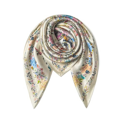 SHIROUYU 100% Real Mulberry Silk Scarf -21'' x 21''- Lightweight Neckerchief –Women Men Small Square Digital Printed Scarves, Milky White, 53 * 53CM | Amazon (UK)