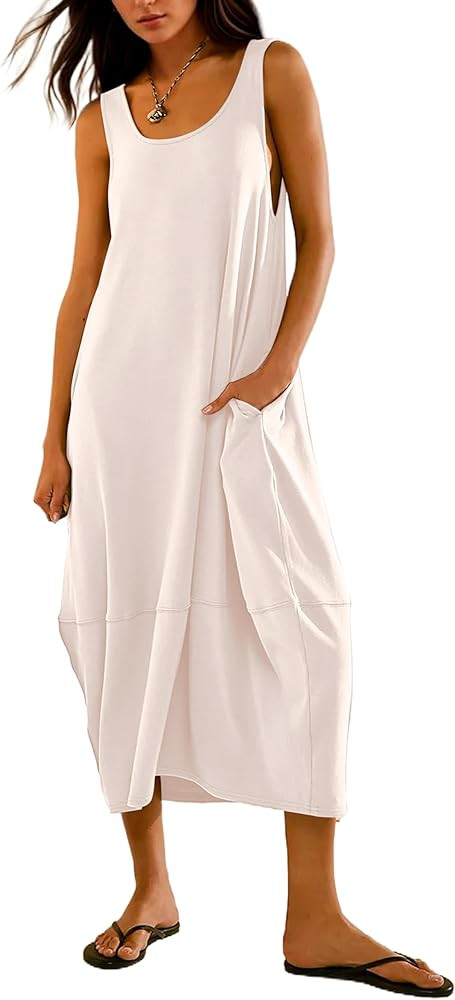 MISSACTIVER Women Scoop Neck Midi Tank Dress Casual Sleeveless Backless Beach Long Dress Basic Ts... | Amazon (US)