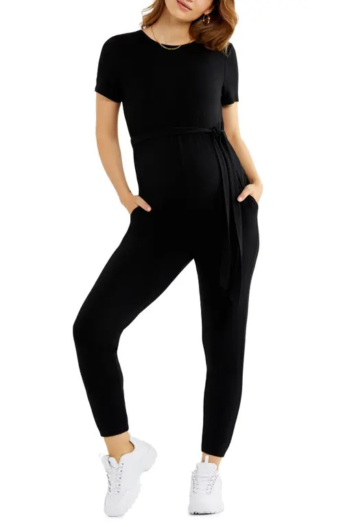 A PEA IN THE POD Luxessentials Reversible Maternity Jumpsuit in Black at Nordstrom, Size Small | Nordstrom