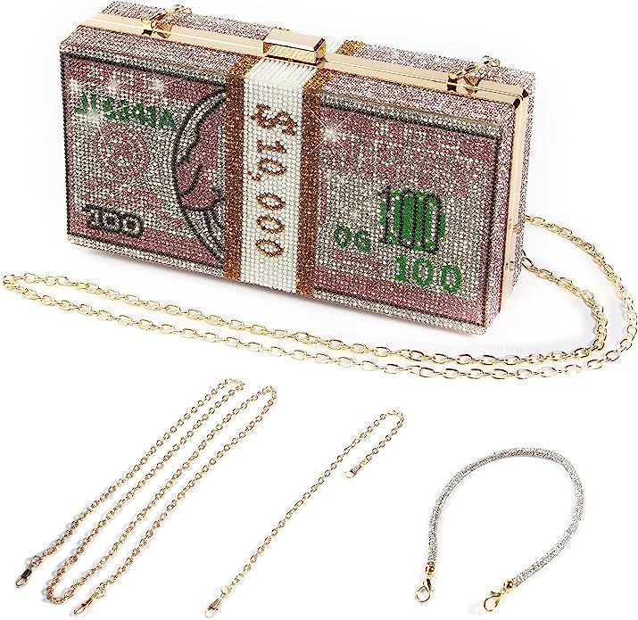 Money Clutch Purses for Women, Stack of Cash Dollars Crystal Clutch Purses | Amazon (US)