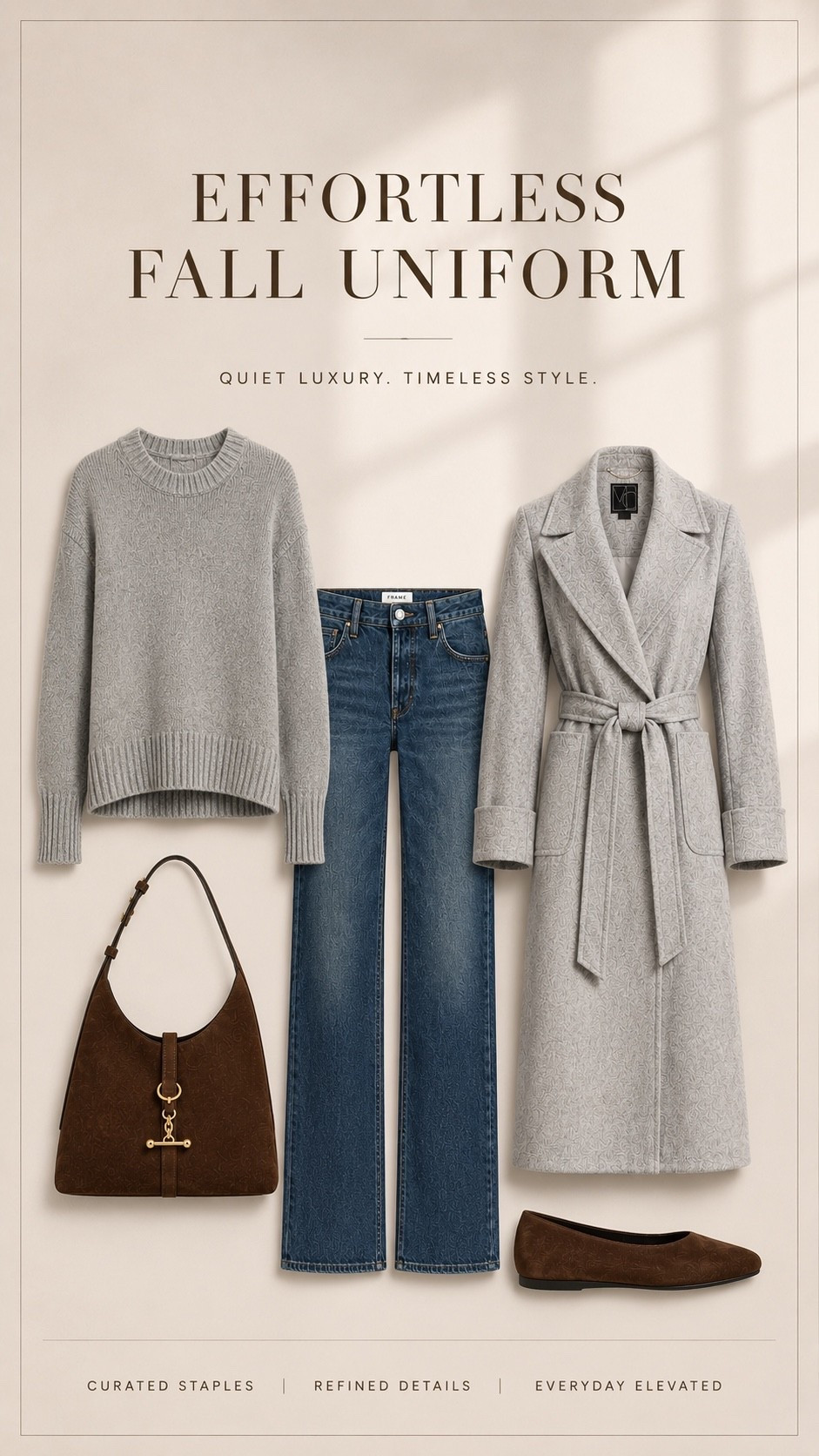 The fall outfit formula I’ll be repeating all season 🤎 A soft grey sweater, classic jeans, a beautifully tailored belted wool coat and rich chocolate brown suede accessories from @Saks create that effortless quiet luxury look that always feels polished.

The mix of grey, denim and chocolate brown is one of my favorite color combinations for fall, and every piece works just as beautifully styled separately. Think elevated everyday basics, timeless fall wardrobe staples and an easy outfit you can wear year after year. #Saks #sakspartner
