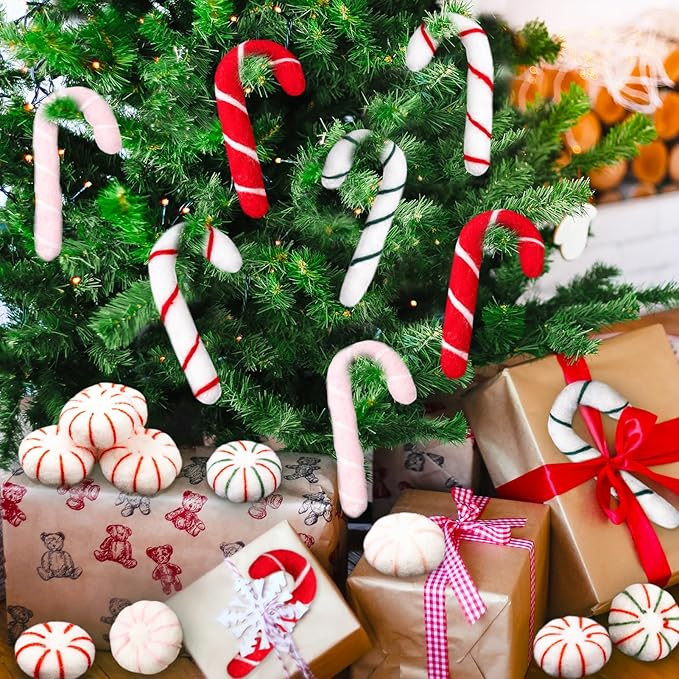 GuassLee 16pcs Felt Candy Cane Christmas Decorations for Tree - Red White Candy Cane Christmas Ar... | Amazon (US)