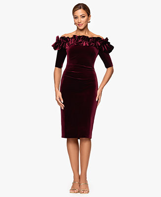 Women's Velvet Off The Shoulder Ruffle Cocktail Dress | Macy's