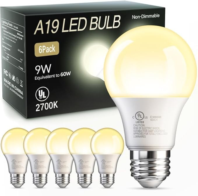 TJOY 6 Pack A19 LED Light Bulbs, Soft Warm White 2700K, 60 Watt Eq,E26 Base | Amazon (US)