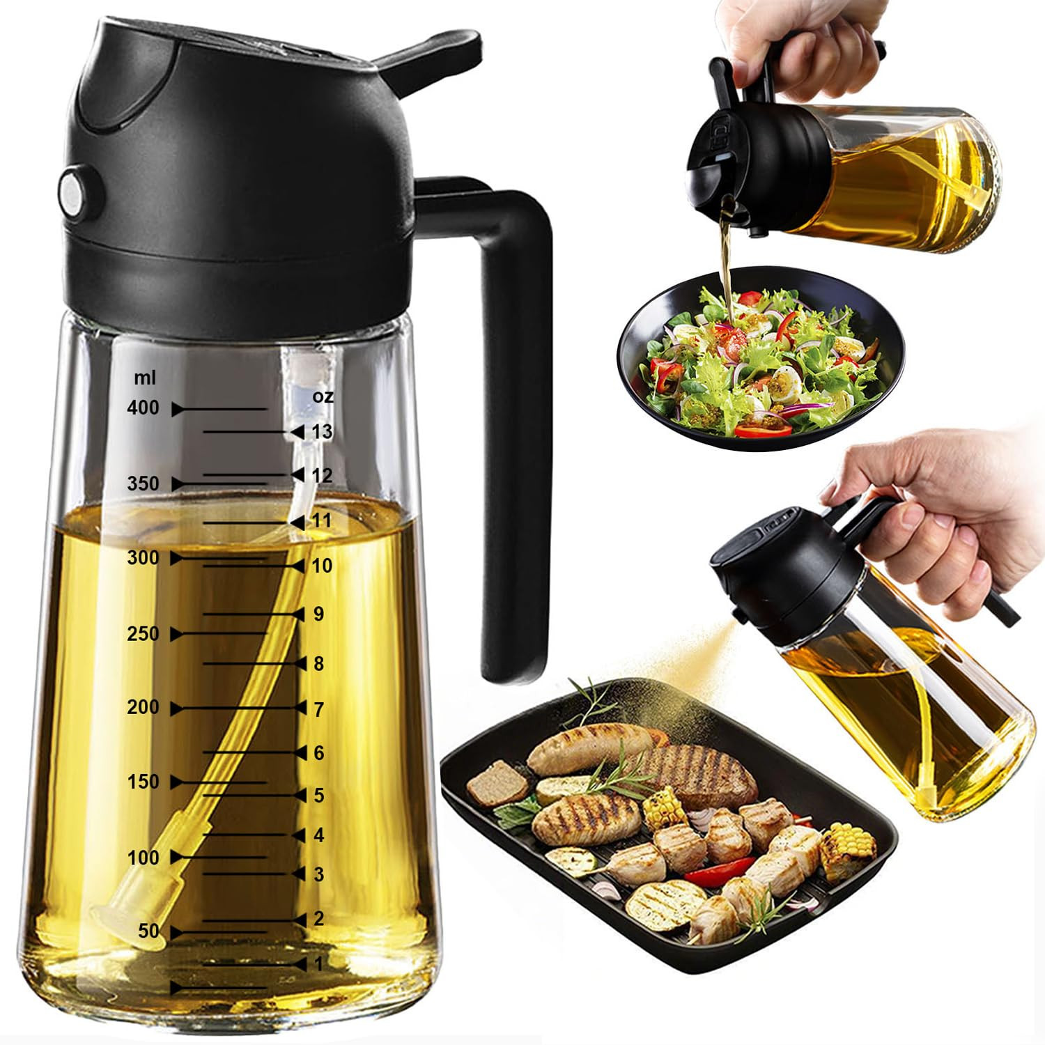 TrendPlain 16oz/470ml Glass Olive Oil Sprayer for Cooking – 2 in 1 Olive Oil Dispenser Bottle f... | Amazon (US)