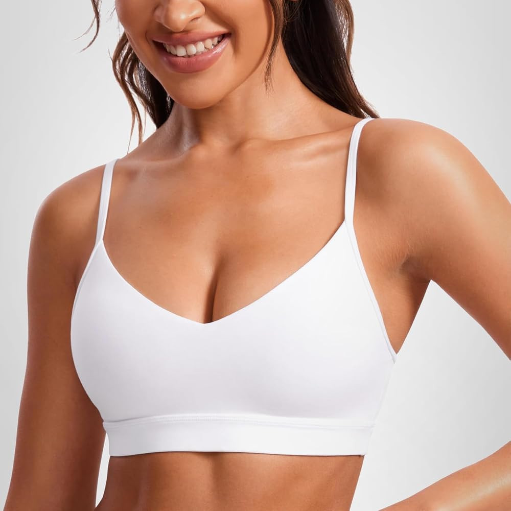 CRZ YOGA Butterluxe V-Neck Sports Bras for Women - Adjustable Thin Straps Padded Yoga Top Basic W... | Amazon (US)