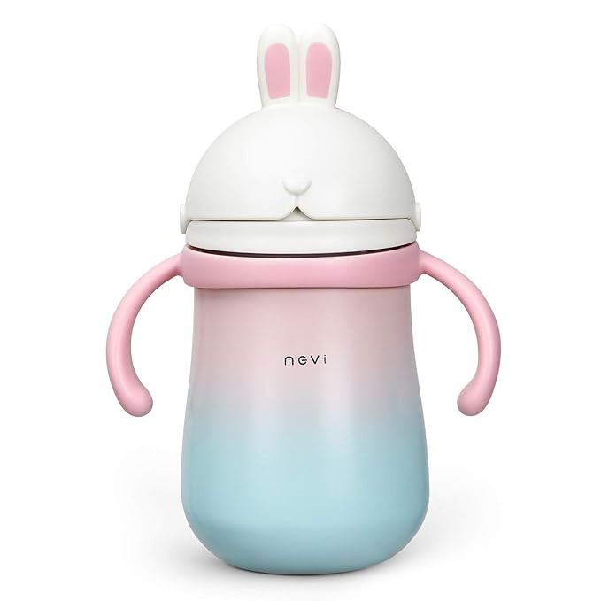 NCVI Rabbit Stainless Steel Straw Cup 10 Ounce Water Bottles for boys and girls with 2 Straw (Pin... | Amazon (US)