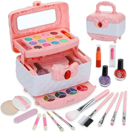 RUseeN Makeup Kit for Girls - Full Starter Cosmetics Set with Eye Shadow Lip Balm Blush Lip Gloss Brush and Mirror（Round Pink） | Walmart (US)