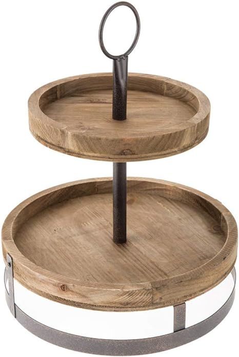 Round Two-Tiered Wood Tray With Metal Accents | Amazon (US)