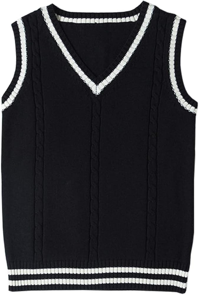 Firehood Womens Cable Knit V Neck Sleeveless Twist Uniform Sweater Vest Pullover | Amazon (US)