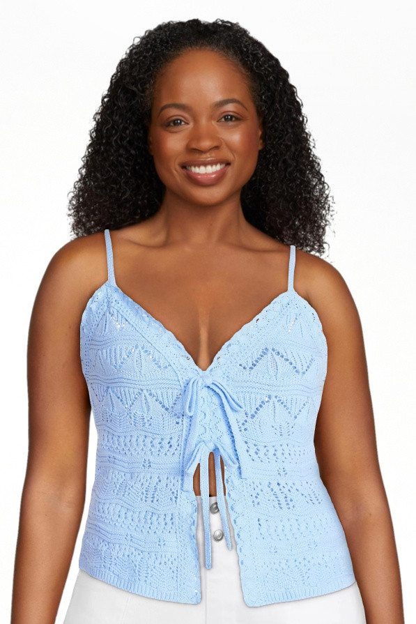 No Boundaries Tie Front Pointelle Cami, Women\u2019s Sizes XXS-XXL | Walmart (US)
