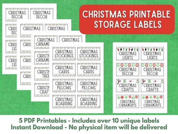 Printable Christmas Holiday Storage Labels Tags Instant | Etsy | Etsy (US)