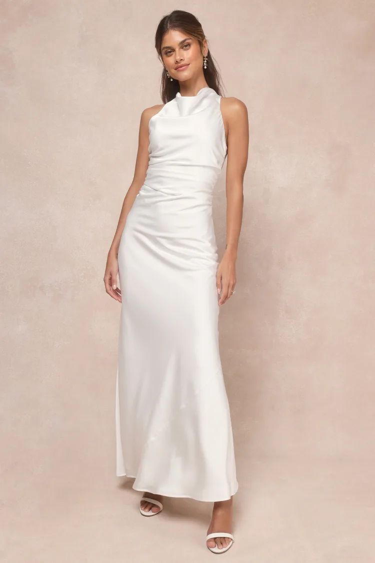 Effortlessly Sensational White Satin Backless Maxi Dress | Lulus