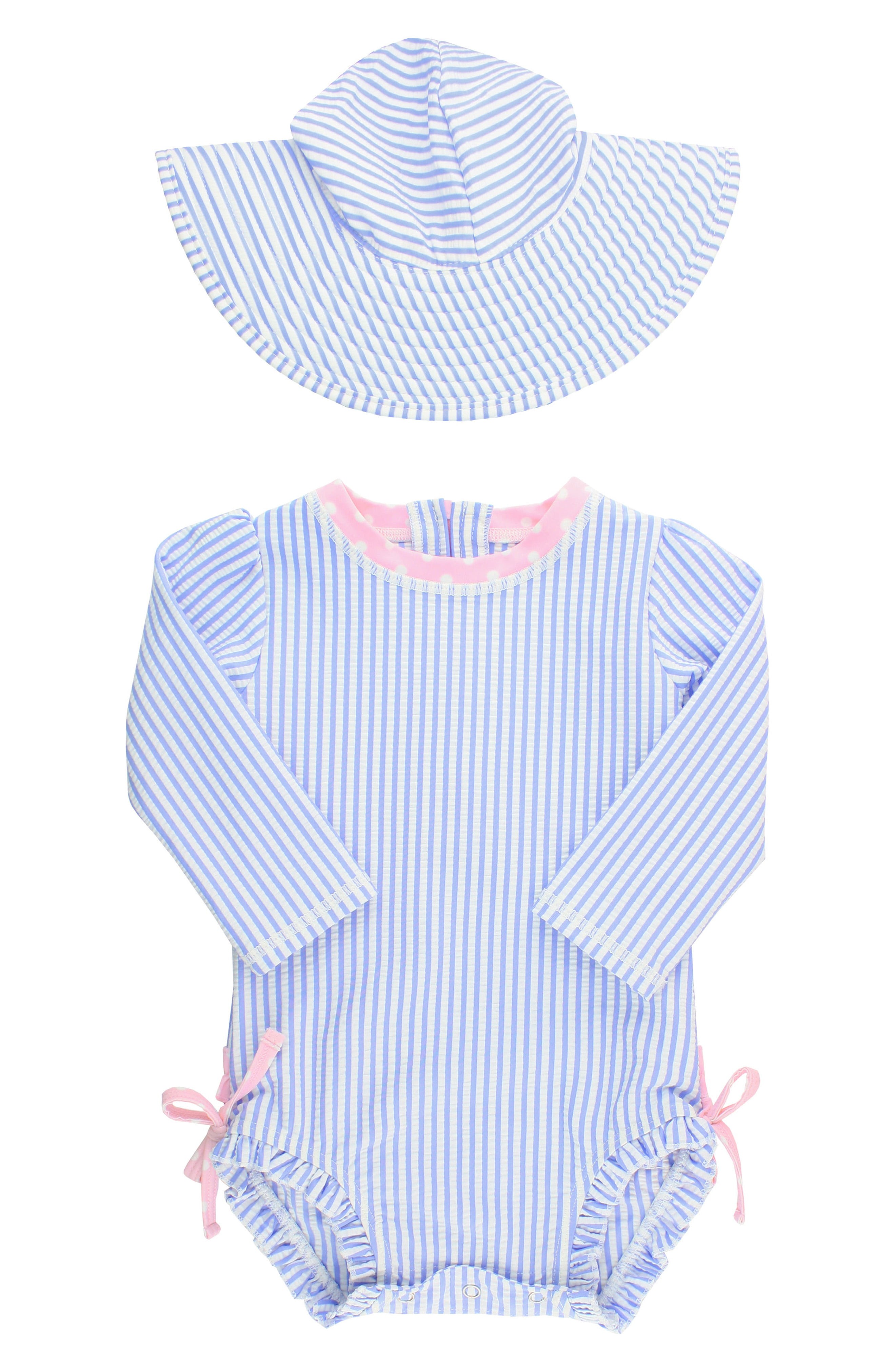 Infant Girl's Rufflebutts Seersucker One-Piece Rashguard Swimsuit & Hat Set | Nordstrom