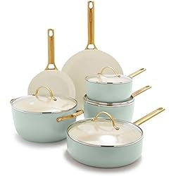 GreenPan Reserve Hard Anodized Healthy Ceramic Nonstick 10 Piece Cookware Pots and Pans Set, Gold Ha | Amazon (US)