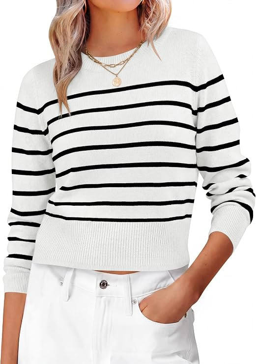 ANRABESS Women’s Long Sleeve Sweaters Cropped Crew Neck | Business Casual Tops,Light Weight Com... | Amazon (US)