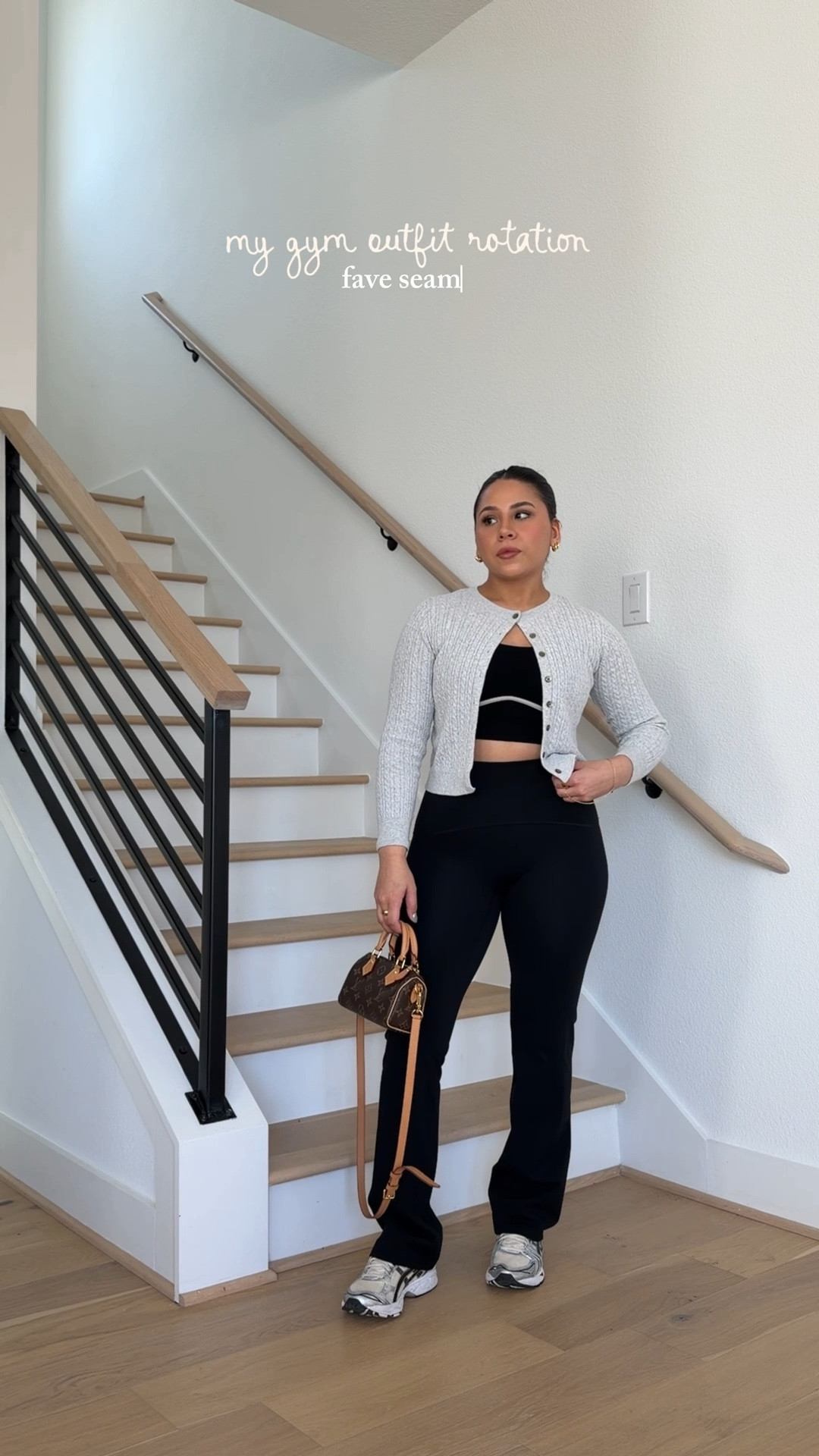 LTK spring sale 20% off spanx w code LTKSPANX 
All leggings: small
All jackets: small
Sweatpants: small 
Cardigan: xs 
Sports bras: small
Wrap tops: small
White socks 
Sneakers: 6.5 women 
Nano speedy bag 

#LTKSpringSale #LTKActive #LTKootd