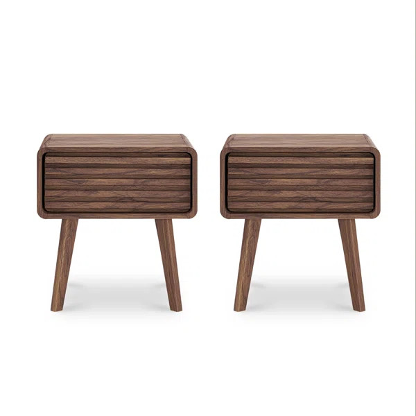Lorccan Night Stand Side Table Mid-Century Modern Low Profile With Sleek Rounded Finishing (Twin) | Wayfair North America
