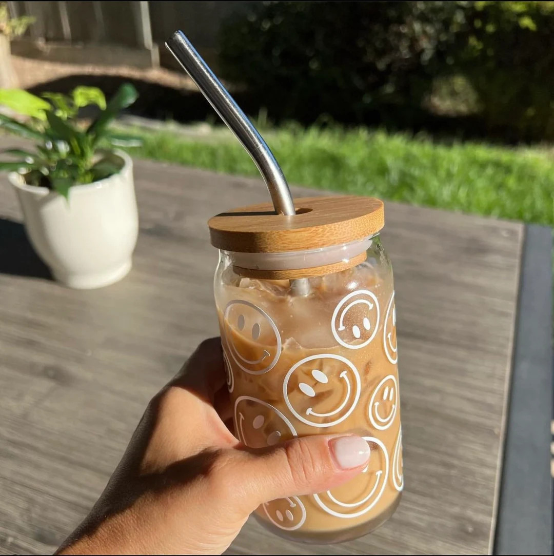 Glass Cup, Smiley Face Glass, Beer Can Glass, Glass Coffee Cup, Soda Can Glass, Glass Can, Iced C... | Etsy (US)