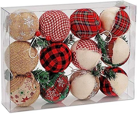 BRUBAKER 12-Piece Natural Jute Christmas Ornaments - Baubles Ball Ornaments - Red & Green - 3.2 I... | Amazon (US)