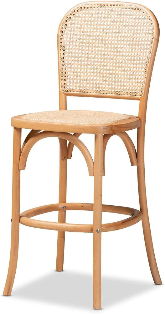 Baxton Studio Vance Mid-Century Modern Brown Woven Rattan and Wood Cane Counter Stool | Amazon (US)