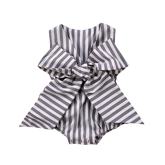 Gaono Baby Girls Sunsuit Outfit Striped Bubble Bodysuit Big Bowknot Romper | Amazon (US)