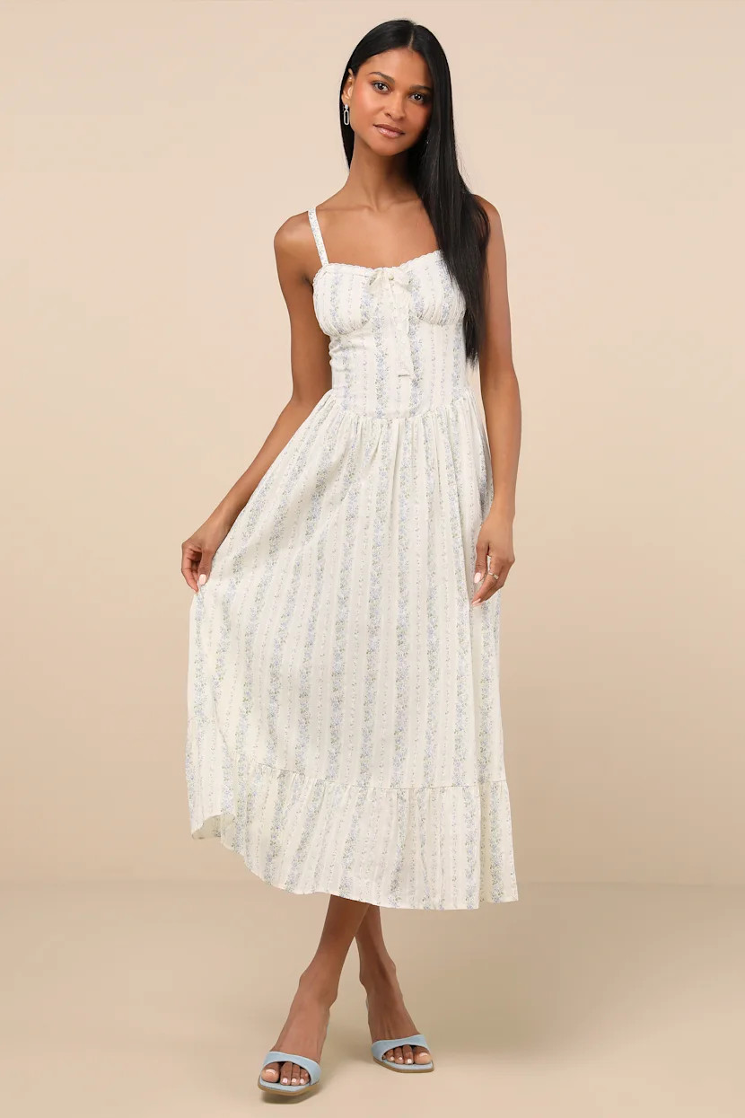 Odilie Cream Floral Lace Sleeveless Midi Dress | Lulus