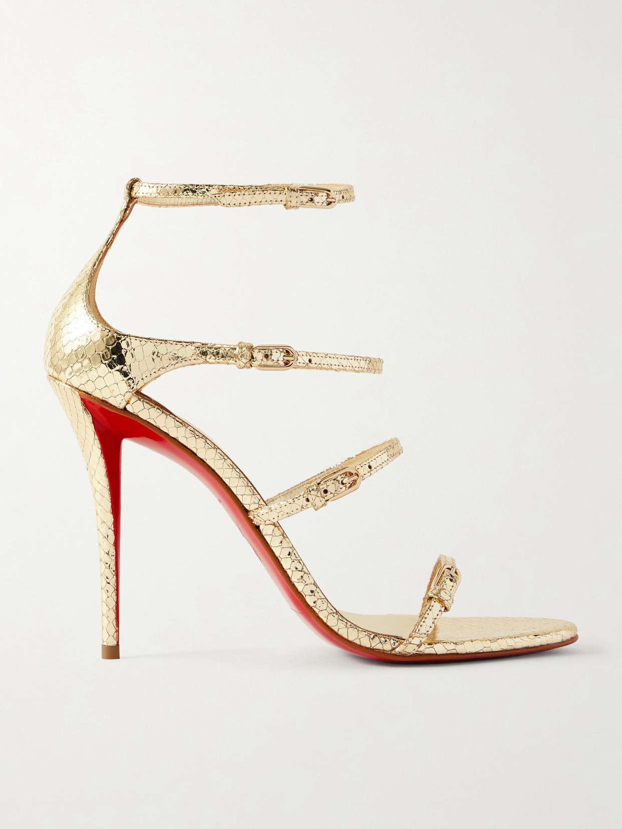 Christian Louboutin - Millennium Buckled Pyhton-effect Metallic Leather Sandals - Gold | NET-A-PORTER (US)