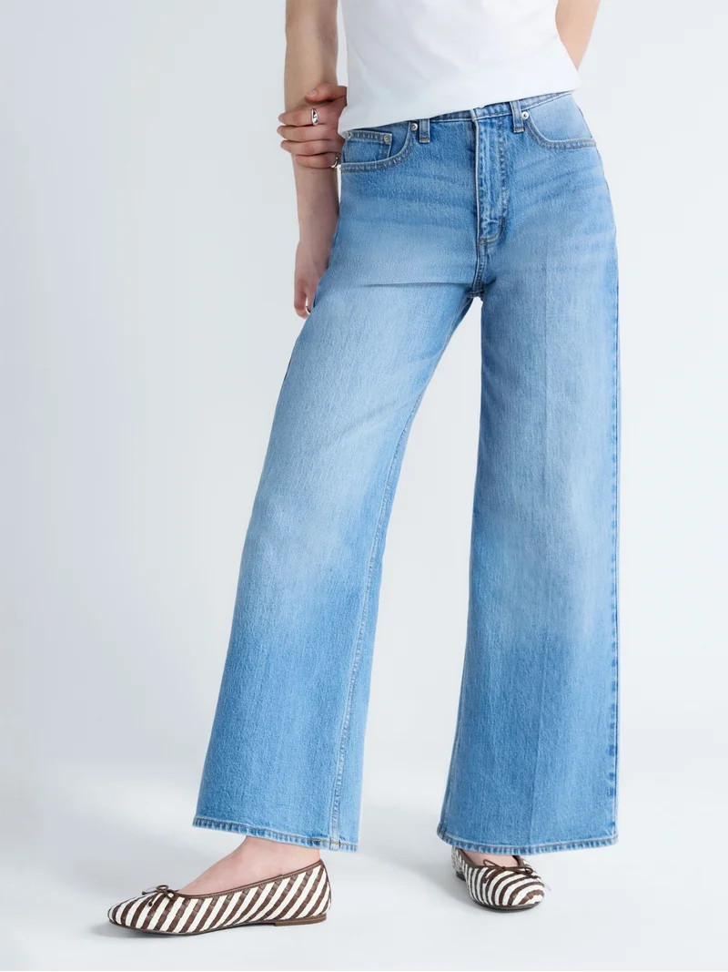 Free Assembly Women's and Women's Plus High Rise Cropped Wide Leg Jeans, Sizes 0-22W | Walmart (US)