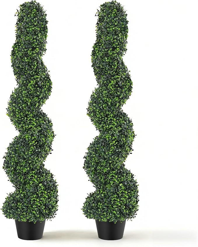 4FT Artificial Boxwood Spiral Topiary Trees Set of 2, UV Resistant Faux Evergreen Topiary Plants ... | Amazon (US)