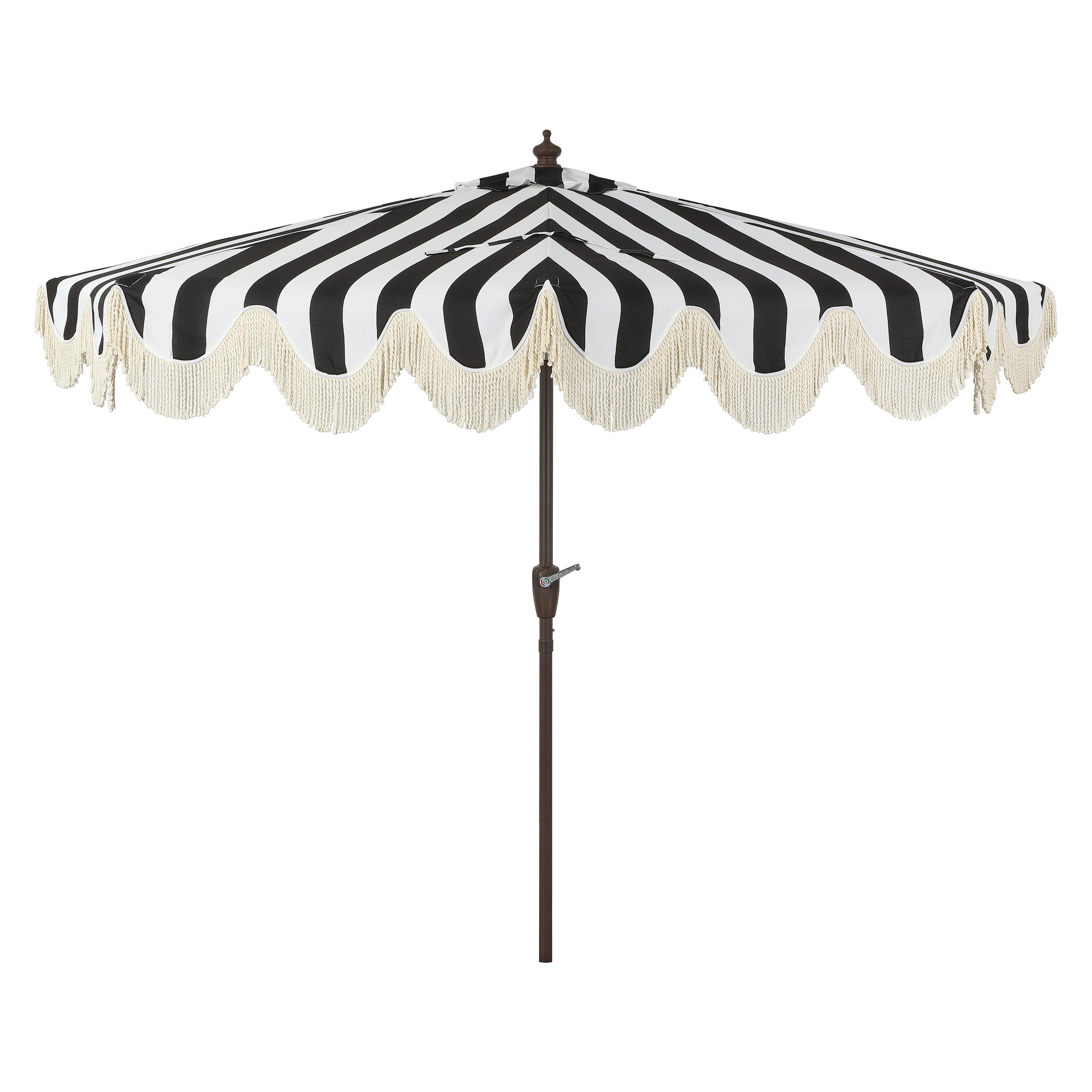 Arlmont & Co. Tasheba 9 ft. Classic Scalloped Fringe Half Market Patio Umbrella with Crank, and U... | Wayfair North America