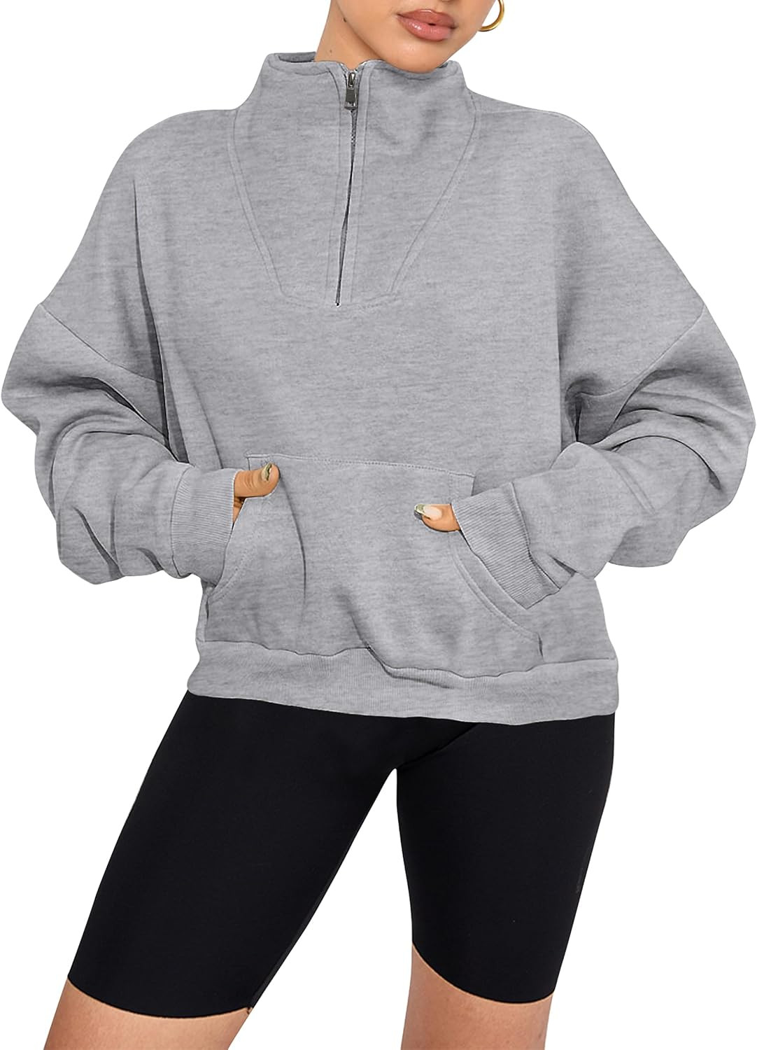 PRETTYGARDEN Womens Long Sleeve Quarter Zipper Crop Sweatshirt | Amazon (US)