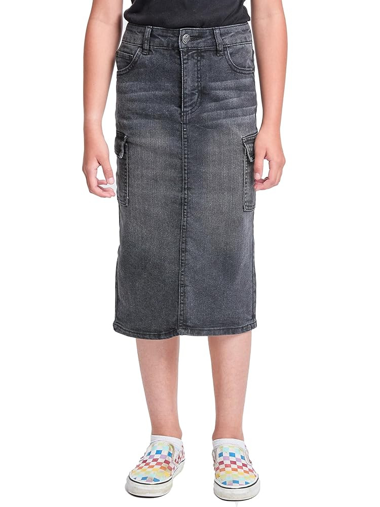 YMI Jeans Girls Denim Long Cargo Clean Hem Skirt | Amazon (US)