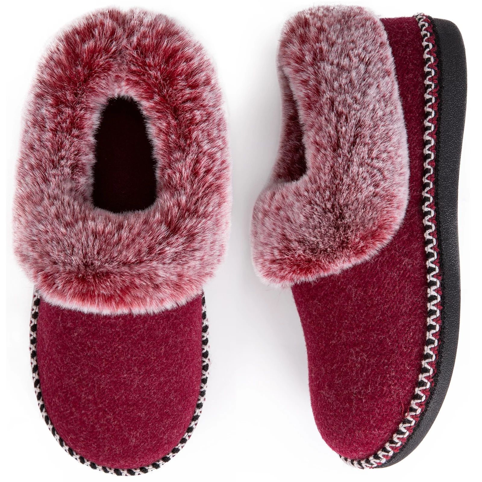 EverFoams Ladies' Luxury Wool Memory Foam Slippers with Fluffy Faux Fur Collar and Indoor Outdoor... | Walmart (US)