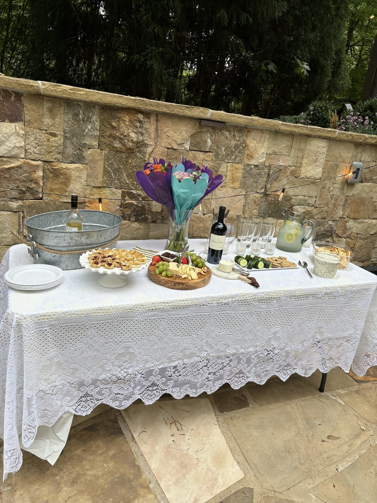 Juvale White Lace Tablecloth for Rectangular Tables, Vintage-Style Wedding Table Cloths for Recep... | Amazon (US)