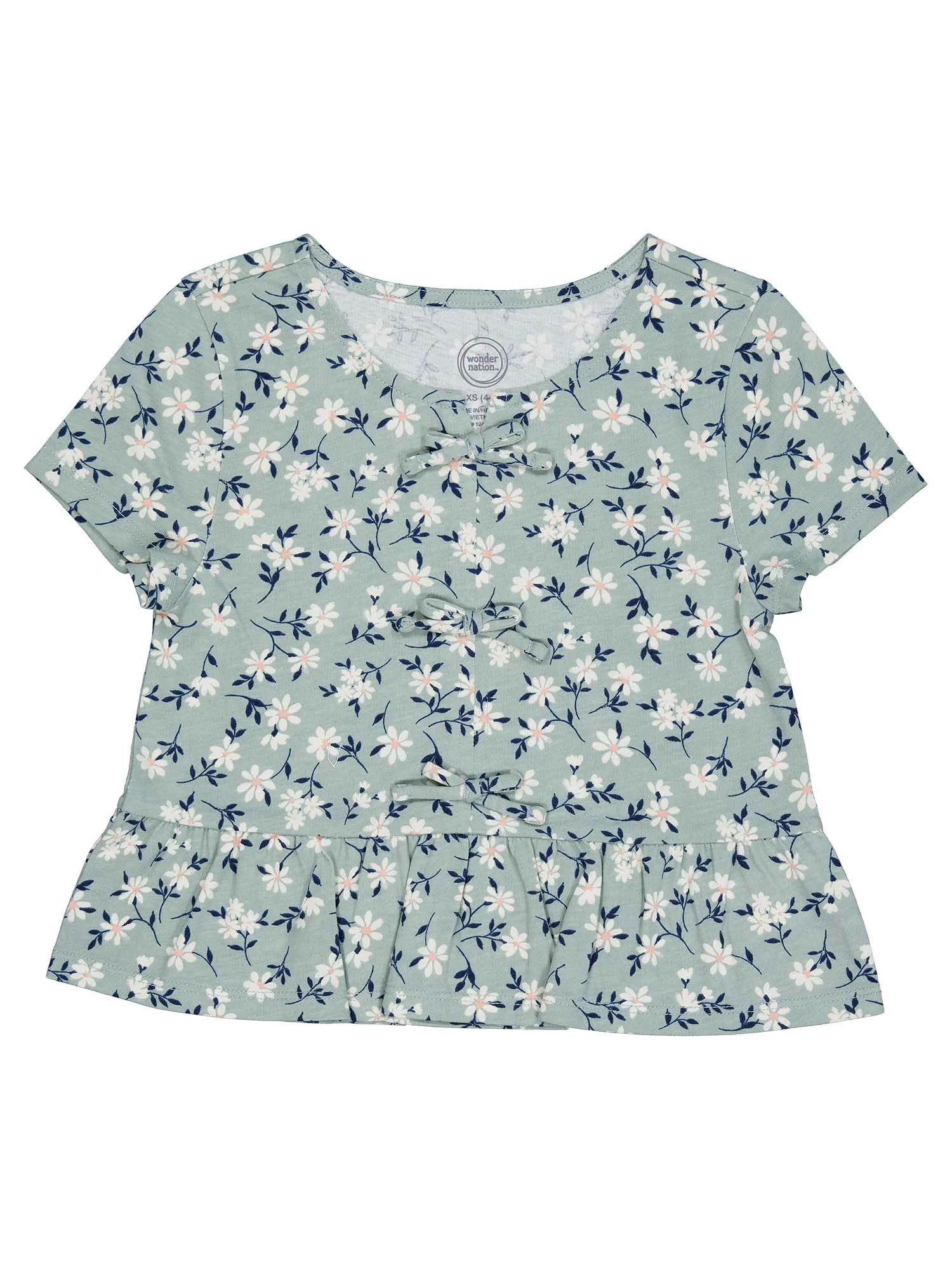 Wonder Nation Girls Short Sleeve Bow Front Top, Sizes 4-18 & Plus - Walmart.com | Walmart (US)