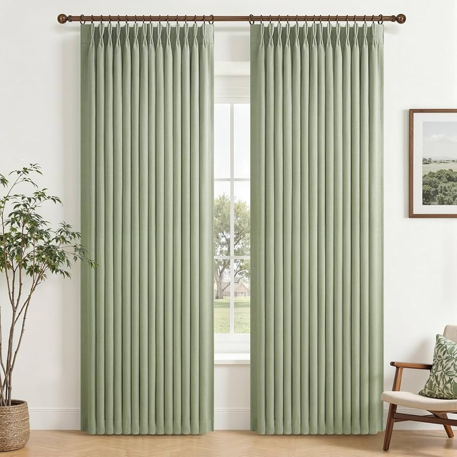Memory Shape Pinch Pleated Blackout Curtains for Nursery 90 Inches Long, Linen Double Layer Light... | Amazon (US)