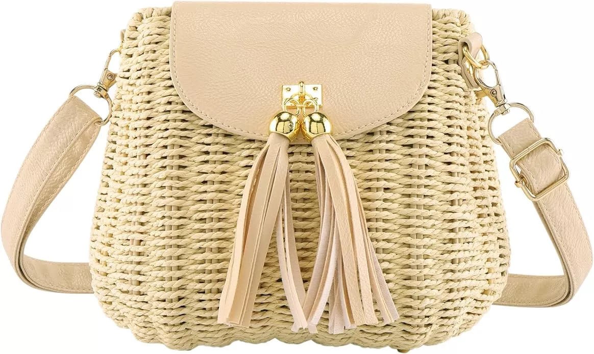 Ayliss Women Straw Crossbody Handbag Mini Purse Rattan Wallet Bag Summer  Beach Woven Pearl Straw Shoulder Bag Clutch (Black): Handbags