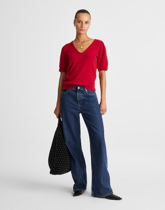 V-Neck Puff-Sleeve Sweater Tee in Cashmere | Madewell