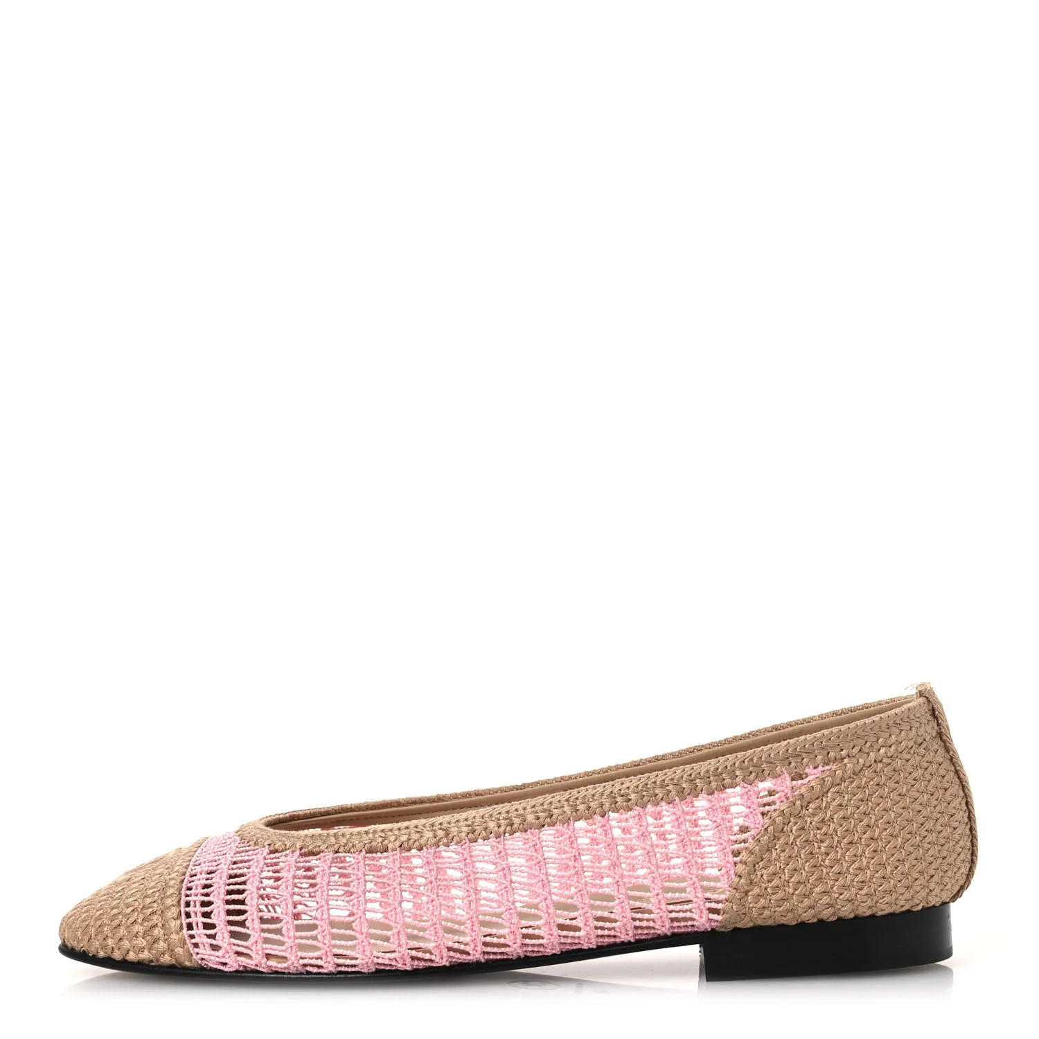 Chanel Raffia Cap Toe Ballerina Flats 40 Pink Beige 1880152 | FASHIONPHILE (US)