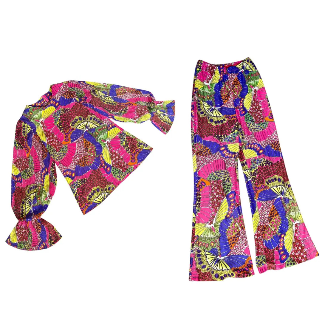 Vintage 1960s JOY STEVENS psychedelic butterfly print pant suit, balloon sleeve tunic top & wide ... | Etsy (US)