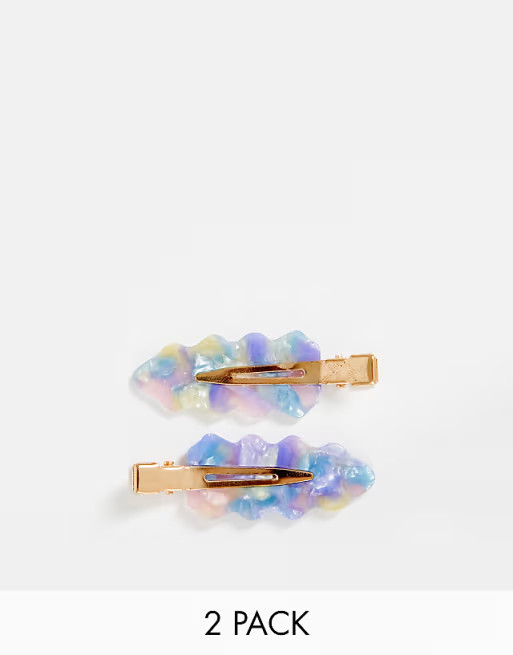 South Beach x2 multipack hair clips in blue marble resin | ASOS (Global)