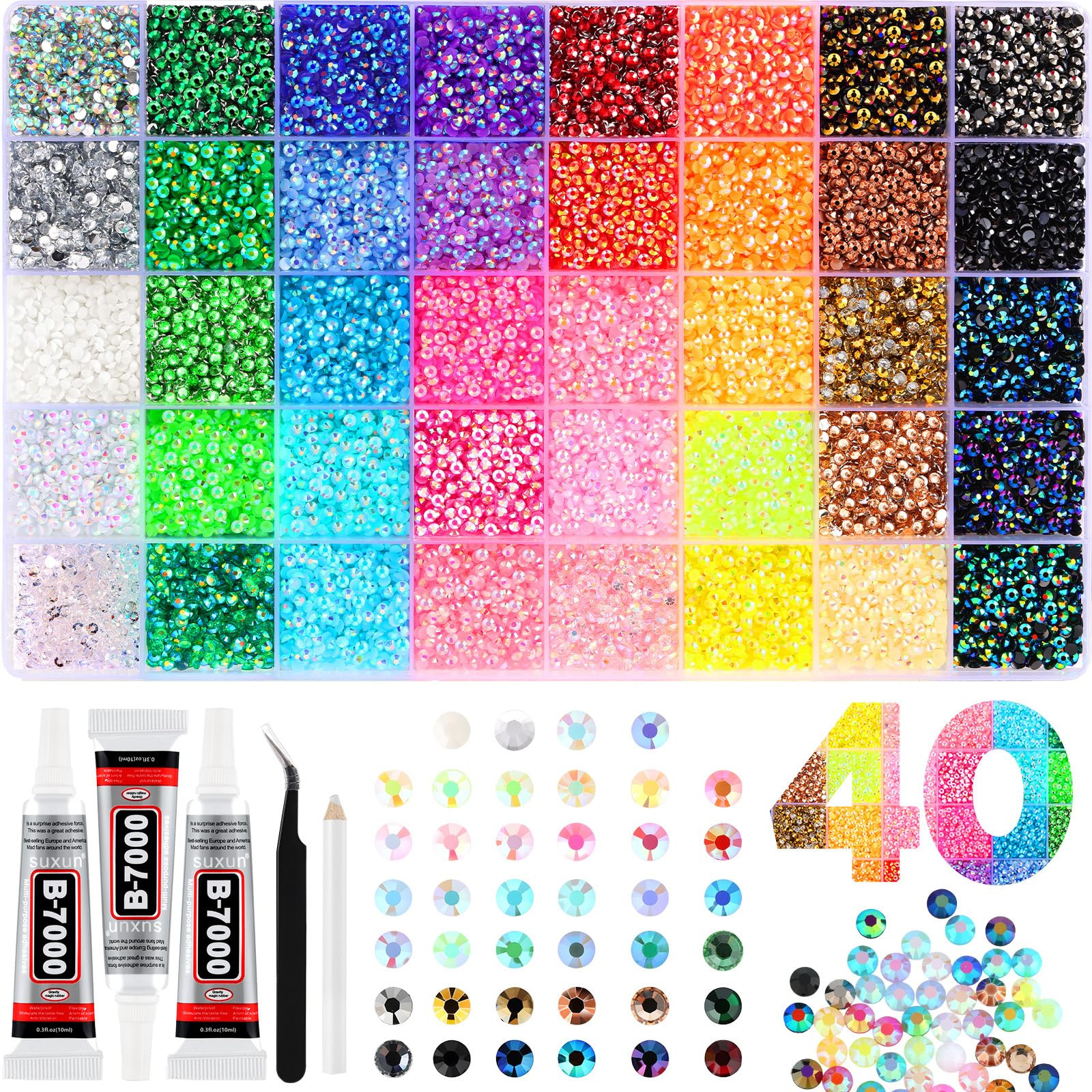 Zefy 40 Colors Resin Jelly Rhinestones for Bedazzling, 4mm 19000 Pcs Flatback Gems for Crafting, ... | Amazon (US)
