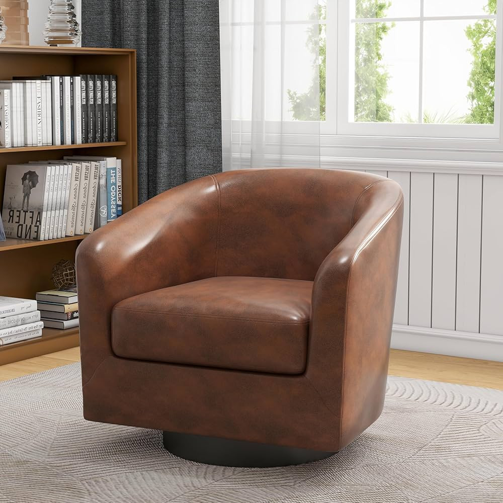 UIXE 360° Swivel Barrel Accent Chair Armchair, Faux Leather Modern Round Club Arm Chair Upholste... | Amazon (US)